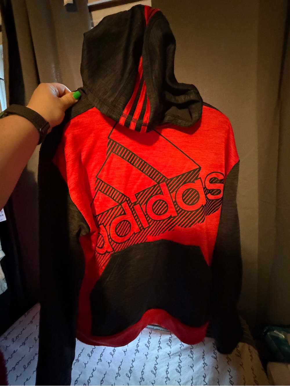 adidas Red & Black Kids Hoodie with Large Logo